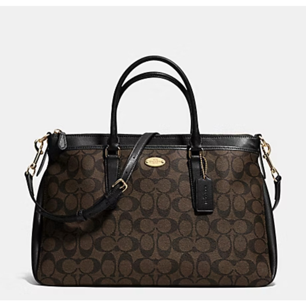 COACH F34617 
MORGAN SATCHEL IN SIGNATURE Black Brown CC Logo Purse EUC